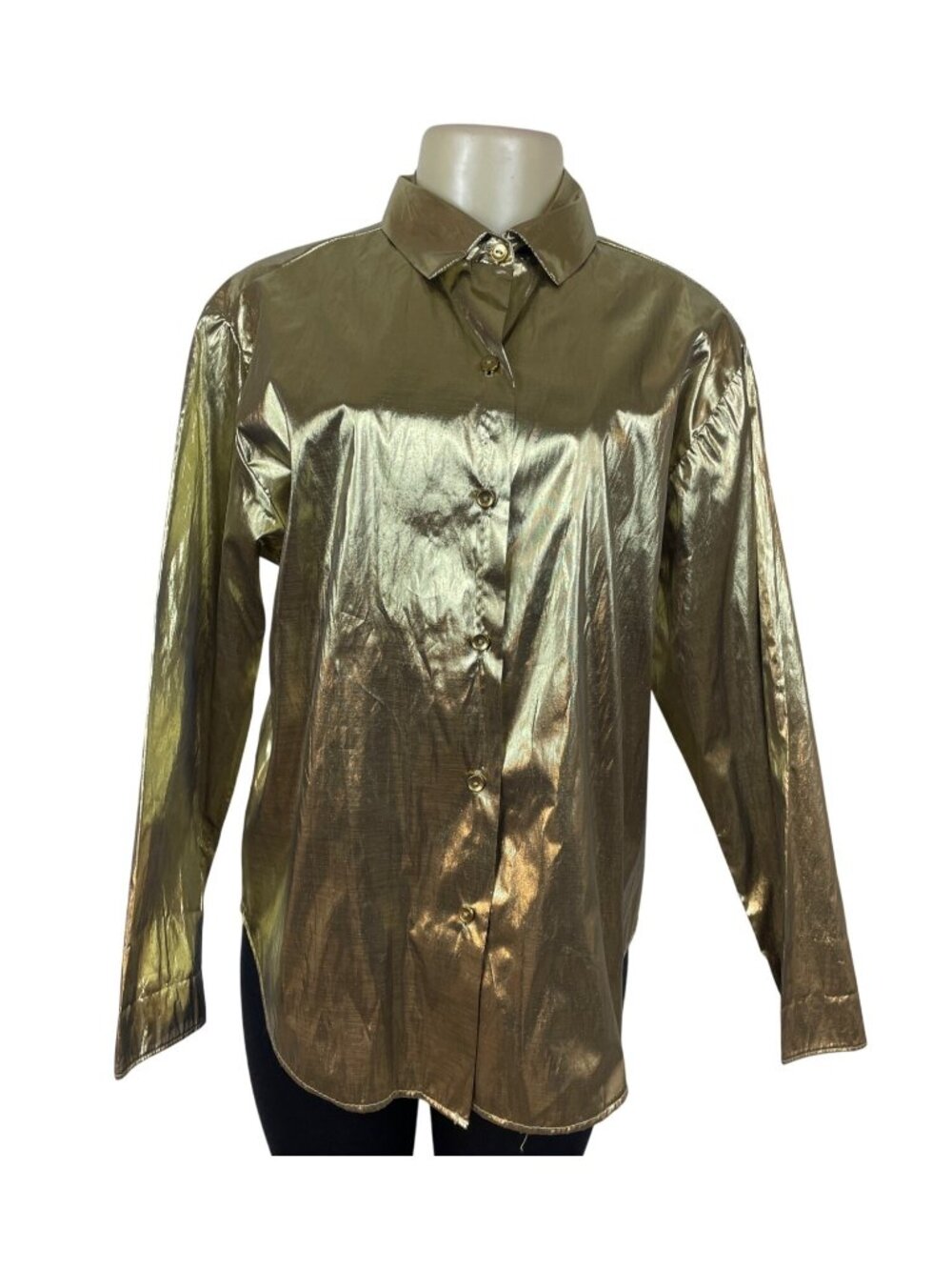 Gold Metallic Button-Up Shirt By Blair